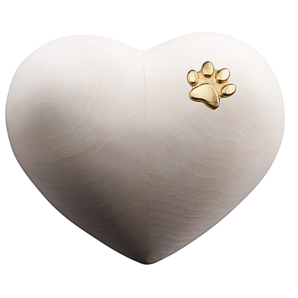 Urne Cuore Lindenholz mit Hundepfote