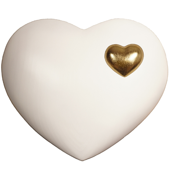 Urne Cuore weiß mit Goldherz